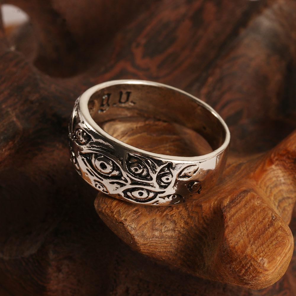 Vintage Retro Female Rock Punk Men Carved Eyes Ring Finger Ring Silver Color Multi Size