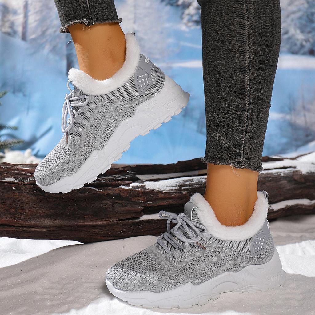 Sneakers/Stivali da Corsa Invernali Caldi da Donna Antiscivolo con Fodera in Peluche - Scarpe Slip-On Basse con Suola Ammortizzata in PVC - Tomaia in Tessuto Lavabile a Mano