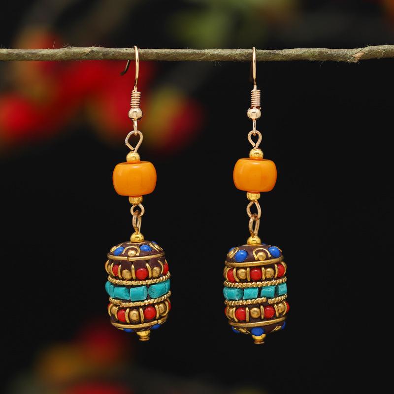 Retro Exotic Style Nepalese Earrings Tibetan Niche Design Personalized Long Earrings Simple Earrings Women