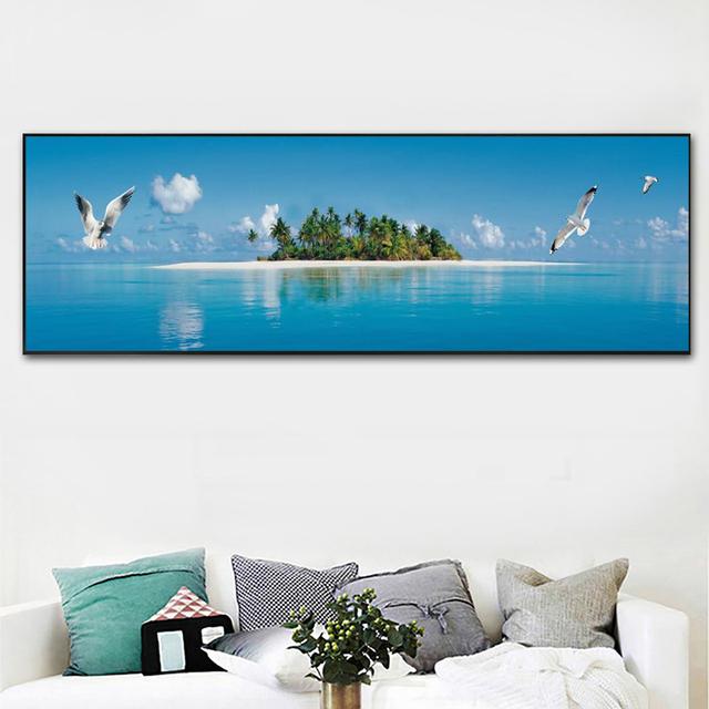 Landscape Blue Sea Wave Canvas Painting Animal Bird Seagull Posters and Prints Wall Pictures Living Room Home Decor No Frame No Frame