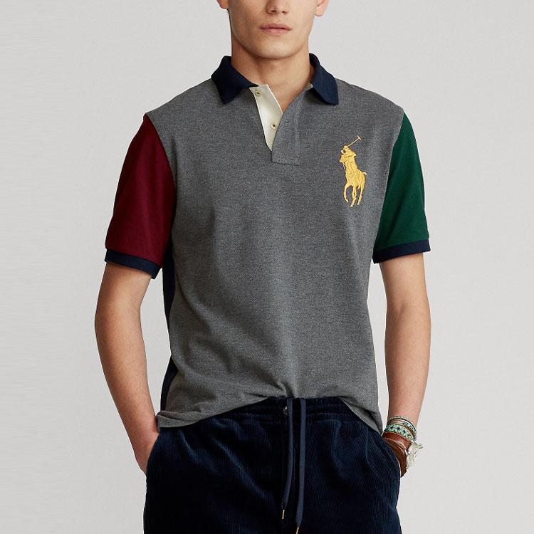 Polo Ralph Lauren Slim Fit Big Pony Color Block Short Sleeve Polo Shirt Men Tops Gray MNPOKNI1N821457-020