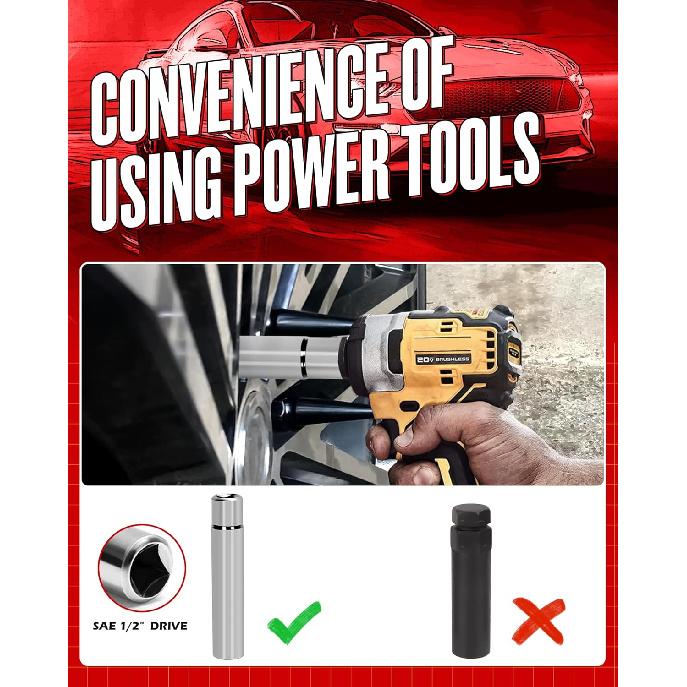 Spike Lug Nuts Socket Key, Stripped Lugnut Remover, 19Mm Hex Universal Drive Spike Lugnuts Socket Tool With 5" Tall, Compatible With