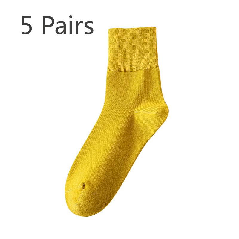 5 Pairs of Female Autumn and Winter Pure Color Cotton Sweat Absorbing Deodorizing Stockings