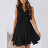 Fashion Women's Summer Casual V-Neck High Waist Sleeveless Short Dresses