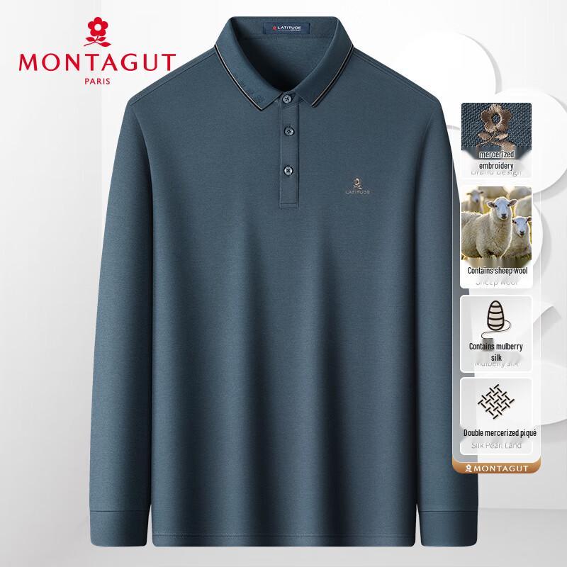 MONTAGUT Men s Wool & Silk Blend Jacquard Long Sleeve Polo Shirt 52