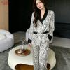 Spring and Autumn new leopard print ice silk green fruit green pajamas women's long-sleeved loungewear suit high-end cardigan
