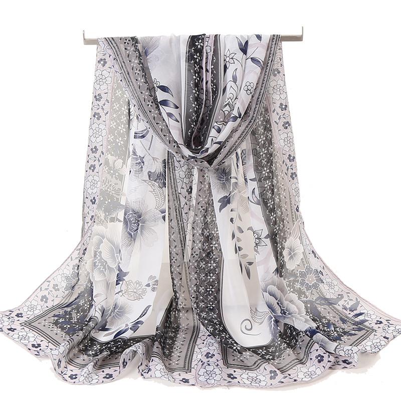 

Шарф женский весенний шифоновый длинный шелковый шарф женский тонкий шарф весна осень сотня с зимним солнцезащитным кремом пляжные саронги 160*50cm серый