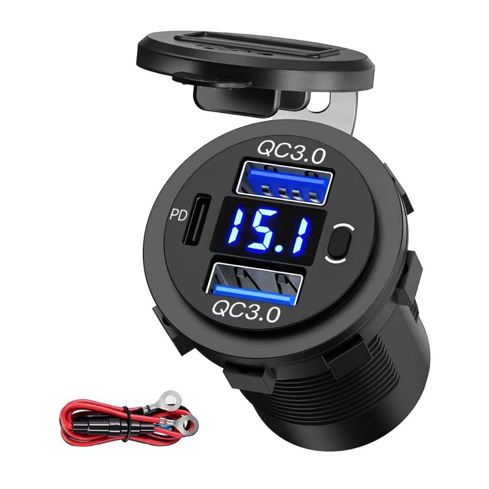1set 12V USB C Charger Port Fast Car Charger PD & QC Outlet Socket for Boat RV Marine