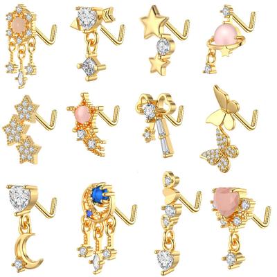 1Pcs New Arrival Micro-Set Zircon Nose Stud Pendant Ear Bone Stud Earrings For Women Men Fashion Jewelry Gift