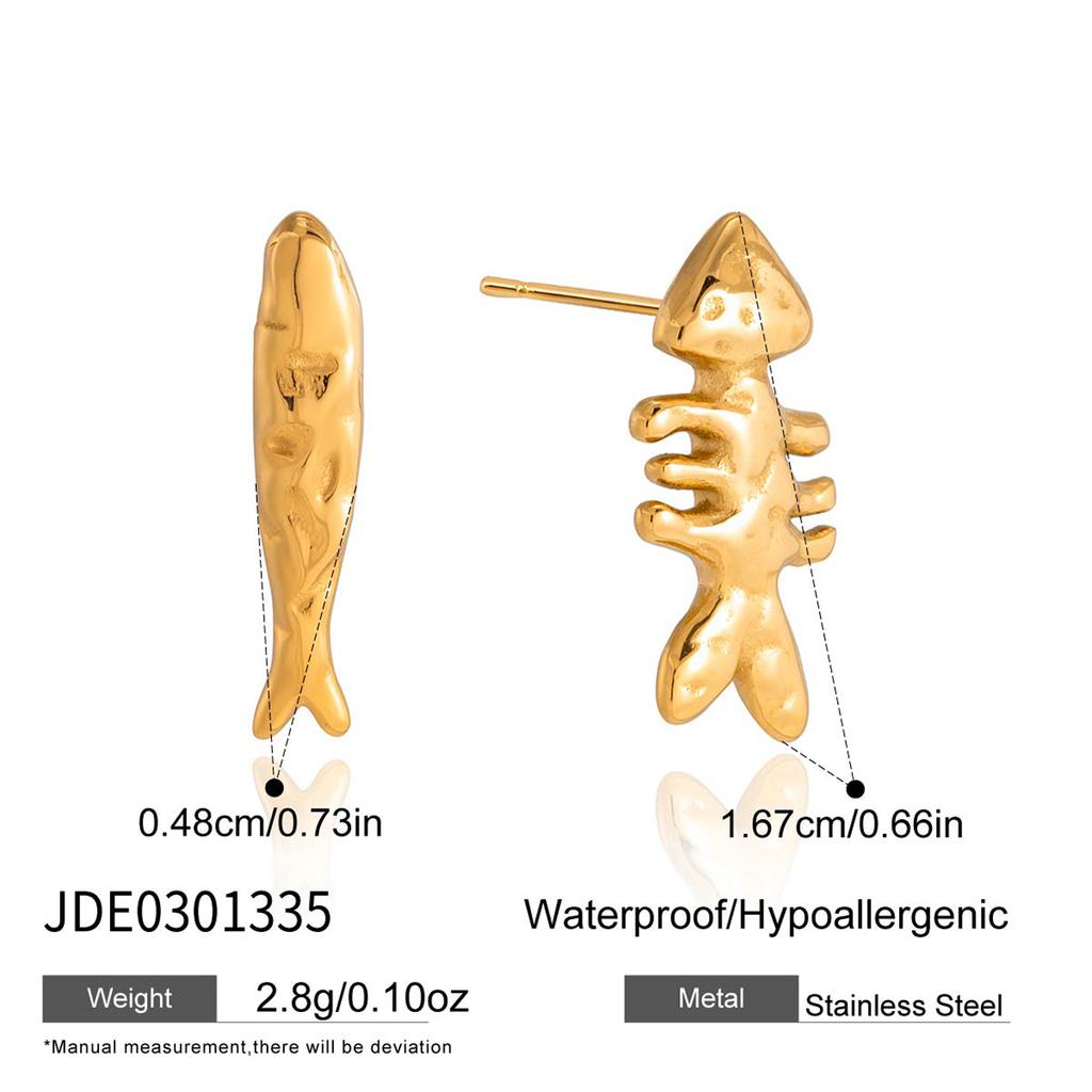 Youthway Asymmetric Fish Stud Earrings For Women Minimalist 18K Gold Plated Stainless Steel Earrings Fashion Jewelry Gift