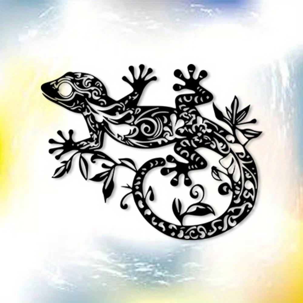 Vintage Floral Gecko Metal Wall Art 2D Flat Durable Iron Garden Patio Decor Thanksgiving Harvest Gift for Reptile Lovers Outdoor Home Lizard Ornament