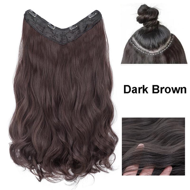

22Inch Synthetic V-shaped 4 Clips One Piece Long Curly Water Wave Clips In Hair Extensions Hair Pieces For Women 2028 темно-коричневого кольору
