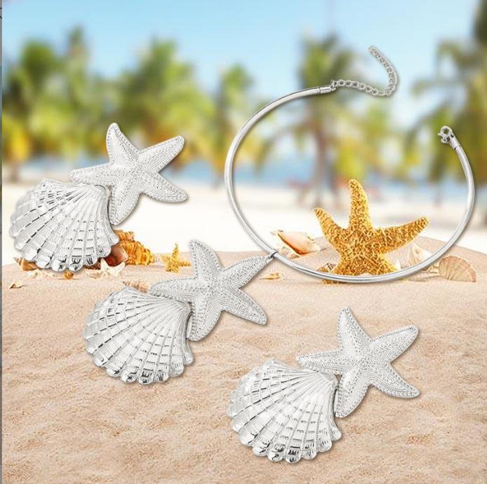 

Подвеска-ожерелье из ракушки морской звезды, серьги, женские, для девочек, подарки, украшения, подарок для вечеринки серебряный