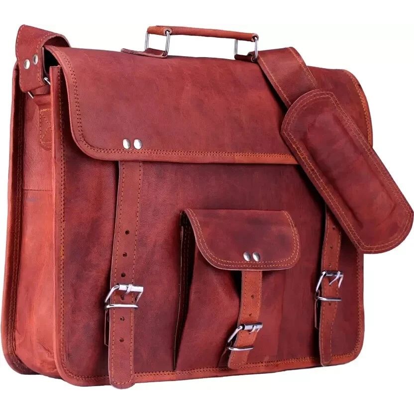 

Мужская сумка-мессенджер для ноутбука из свежей кожи в винтажном стиле, ручной работы, портфель-сатчел 18 x 14 x 6 in