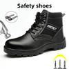 Black Leather Work Shoes Men's Winter Safety Shoes Man Steel Toe Boots Waterproof Work Safety Boots For Women Protective Boots