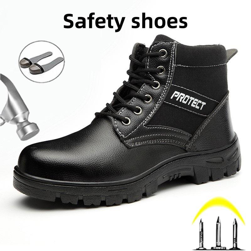 Black Leather Work Shoes Men's Winter Safety Shoes Man Steel Toe Boots Waterproof Work Safety Boots Women Protective Boots