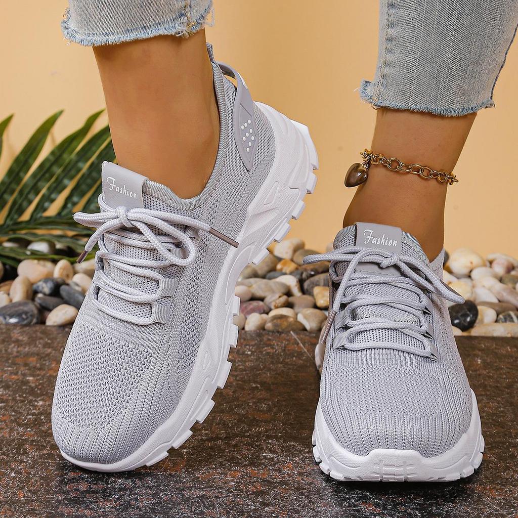 White Mesh Platform Sneakers Thick Sole Casual Shoes Breathable Knit Sneakers for Women Outdoor Spring Running Sports Shoes