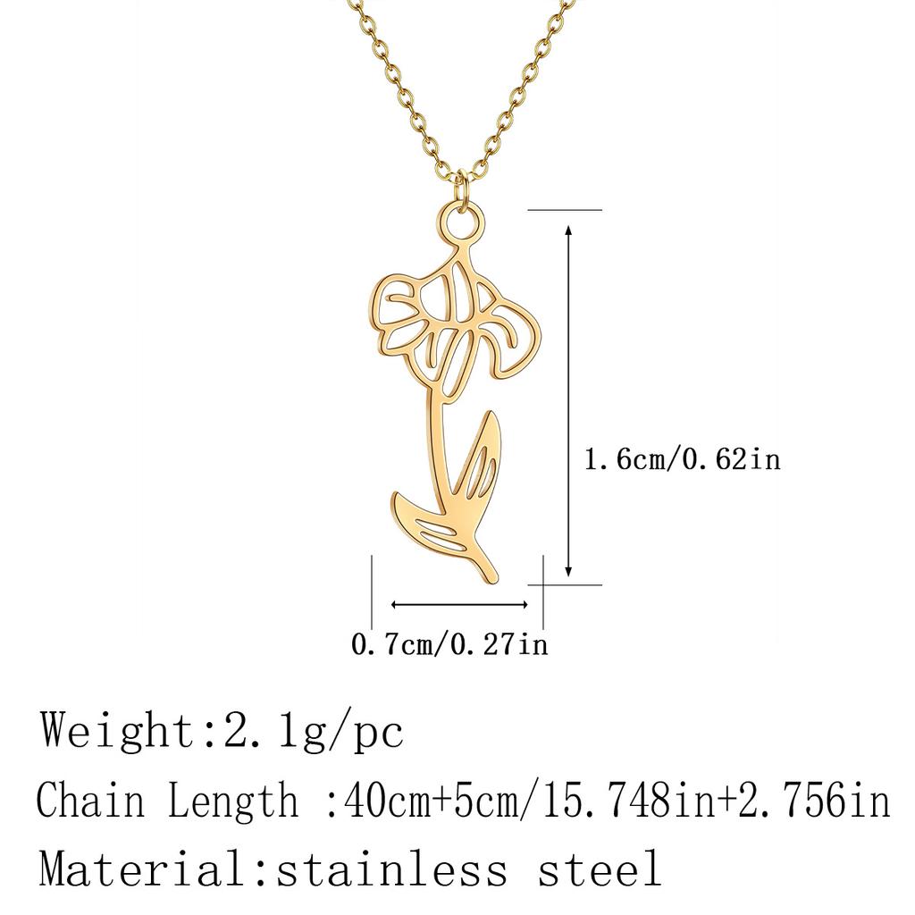 Kinitial Birth Month Flower Pendant Necklace Stainless Steel Iris Chain Charm Jewelry Bridesmaid Fashion Gift For Women