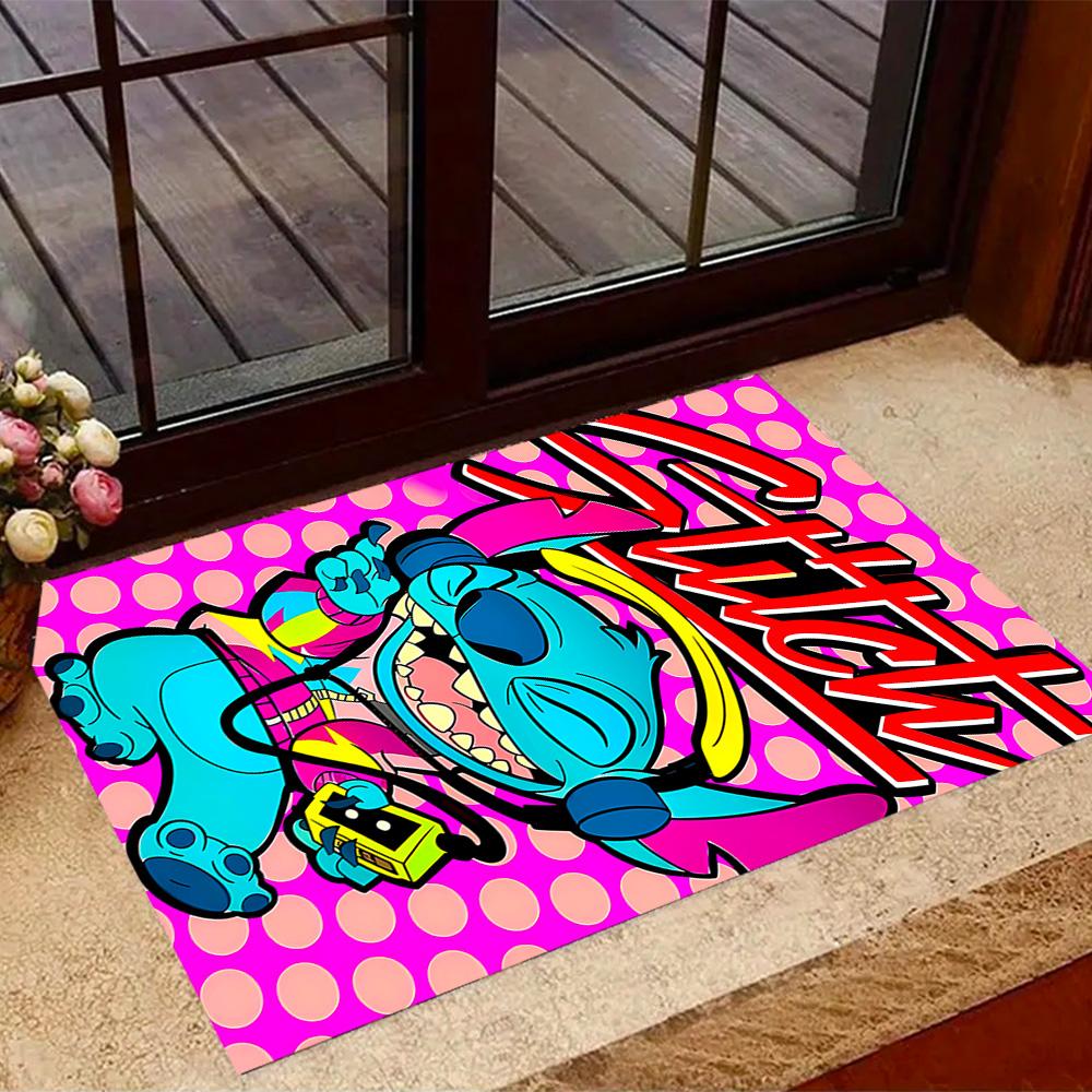 Stitch Stars Fantasy Artwork Disney Cartoon Theme Anti-Slip Rug - Polyester, Home Decor, Suitable for Bedrooms, Living Rooms, Doorways, and Studios