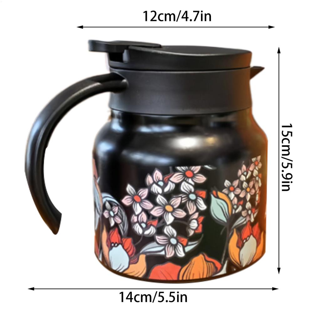 

Цветочные чайники Изолированный графин 800 мл Чайная колба Тамблер Винтажный цветочный узор Эстетичный Чайник-заварник Изолированный чайник Кружка чёрный