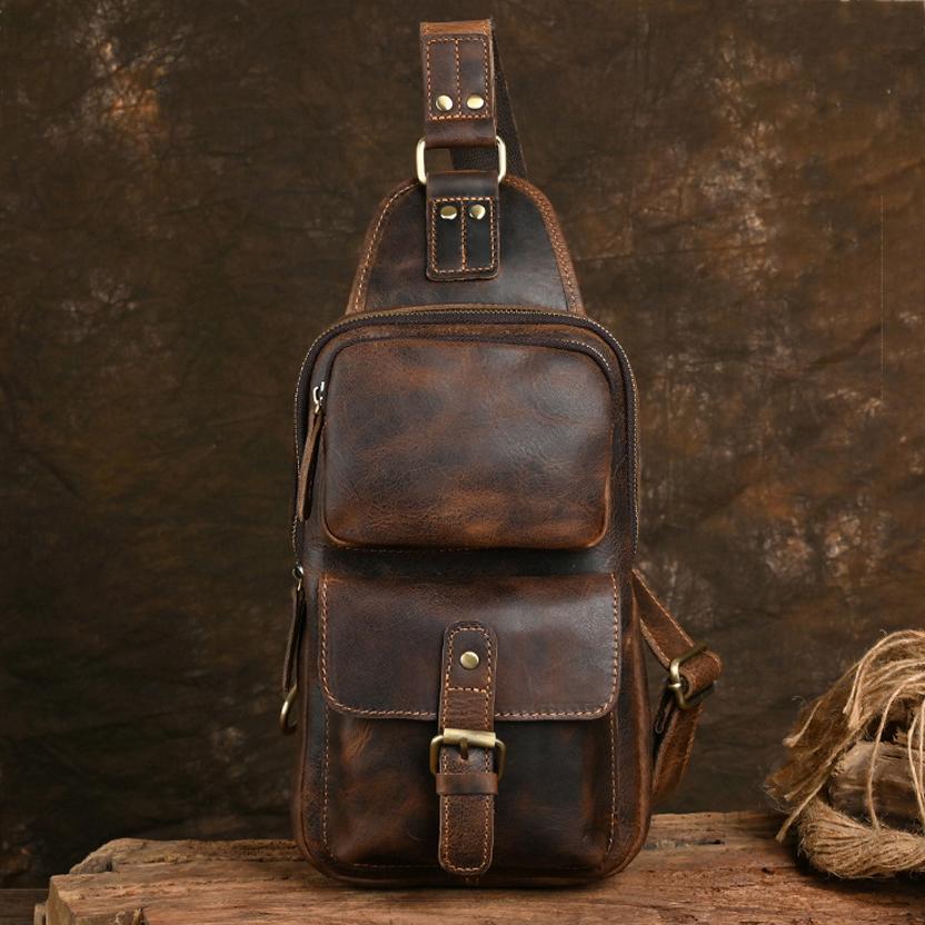 

2025 Men s Crazy Horse Cowhide Chest Bag Large Capacity Retro Versatile Shoulder Messenger Bag Durable Leisure Travel Pouch for Outdoor Daily Use