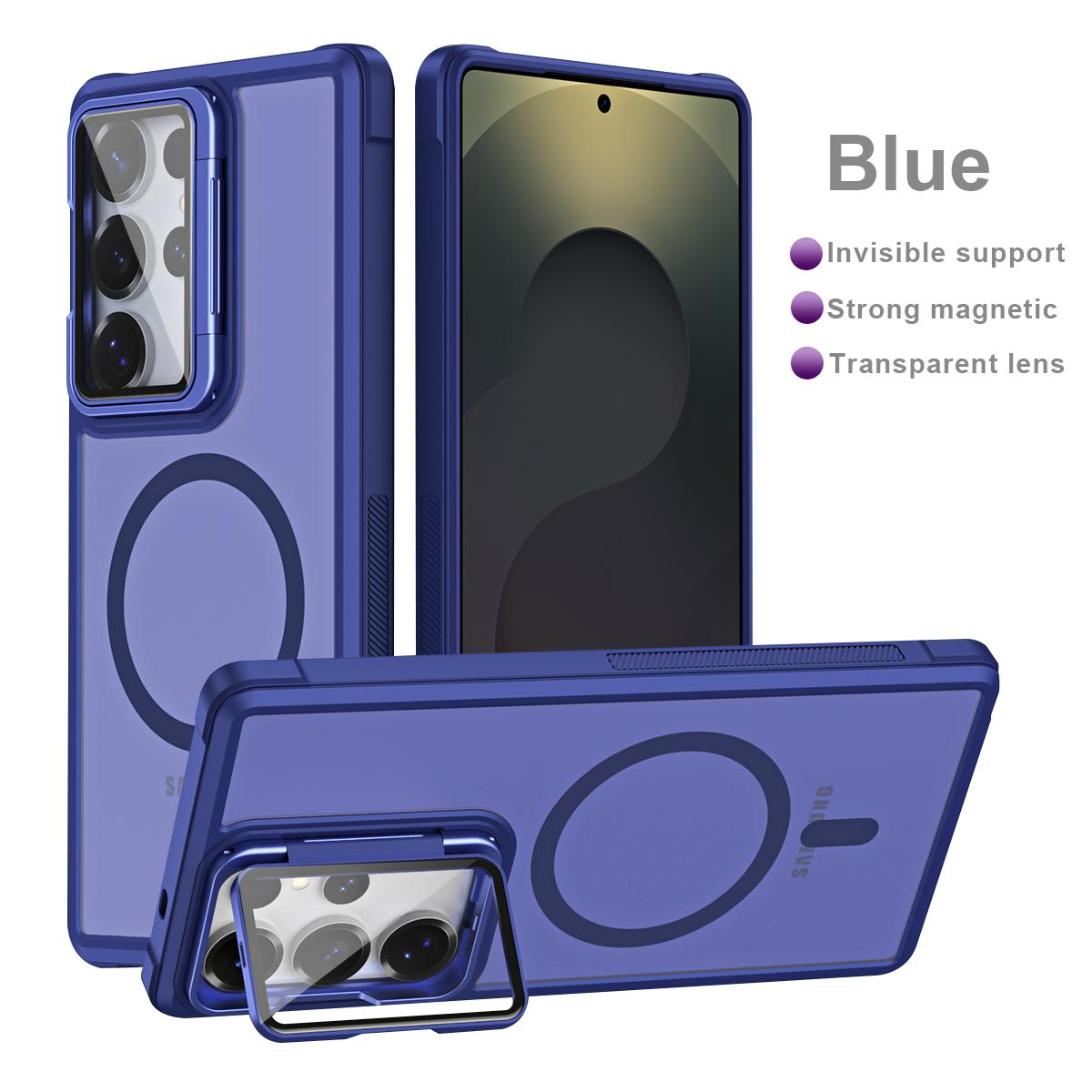 

Matte Acrylic Camera Kickstand Magnetic Phone Case For Samsung Galaxy S25 S24 S23 S21 Plus Ultra FE For Magsafe Hard Back Cover Galaxy S20 FE темно-синього кольору