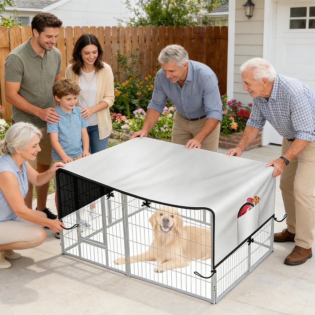 Dog Cage Cover 210D Oxford Pet Enclosure Tarp Waterproof Large Kennel Cover For Patio Picnic Outdoor Camping Backyard Beach Park