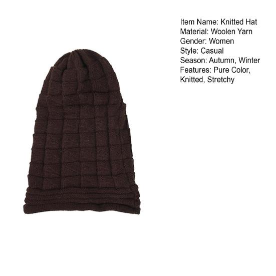 Knitted Hat Pleated Slouchy Baggy Solid Color Stretchy Cold Resistant Woolen Yarn Autumn Winter Women Beanie Skull Cap for Outdoor