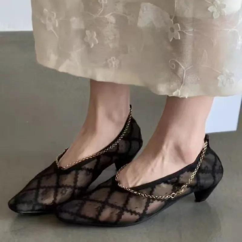 Fashion 2025 Hot Sale Ladies Shoes Slip-on Women's High Heels Fashion Mesh Casual New Square Toe Best Seller High Heels Zapatos Mujer
