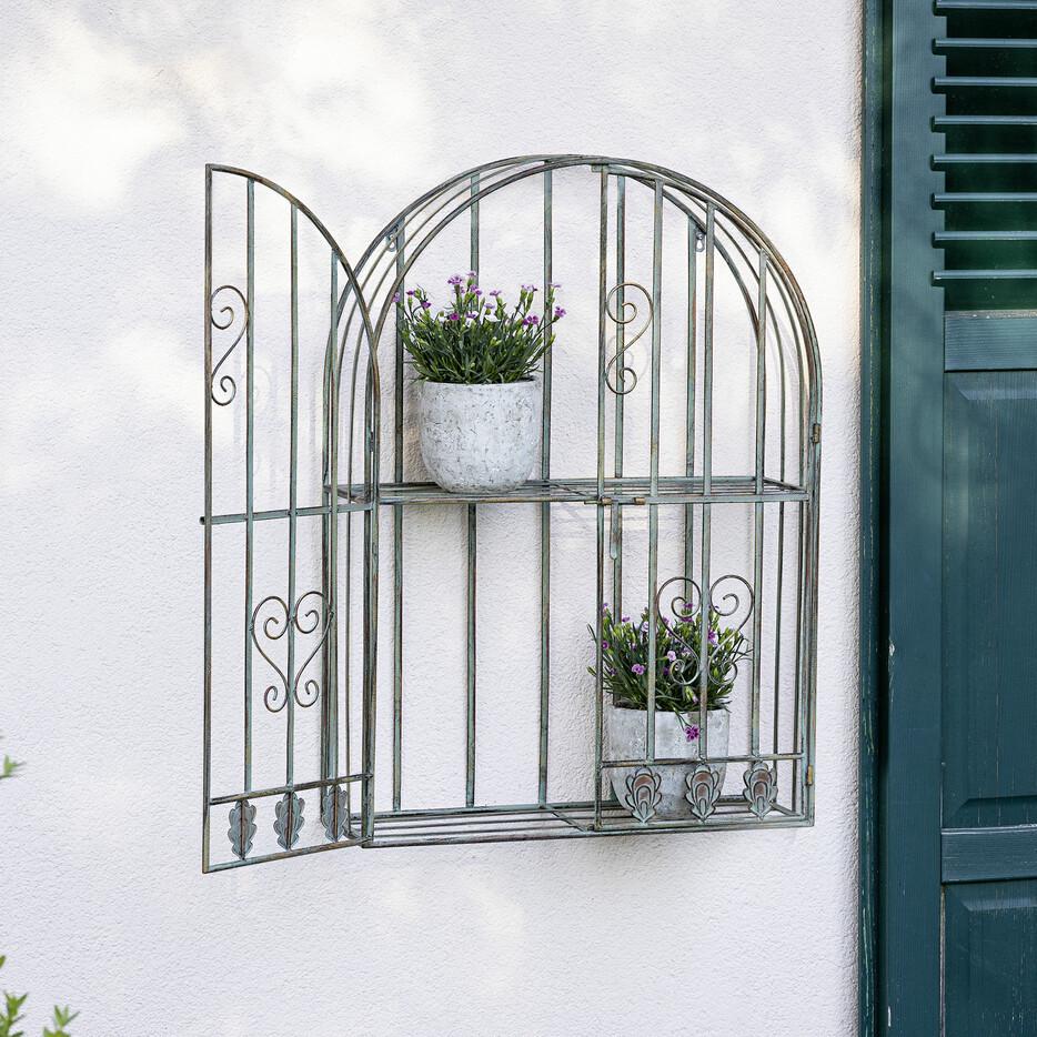 Французский Кантри Темно-зеленый Кованый Настенный Шкаф и Садовая Полка с Эффектом Старения