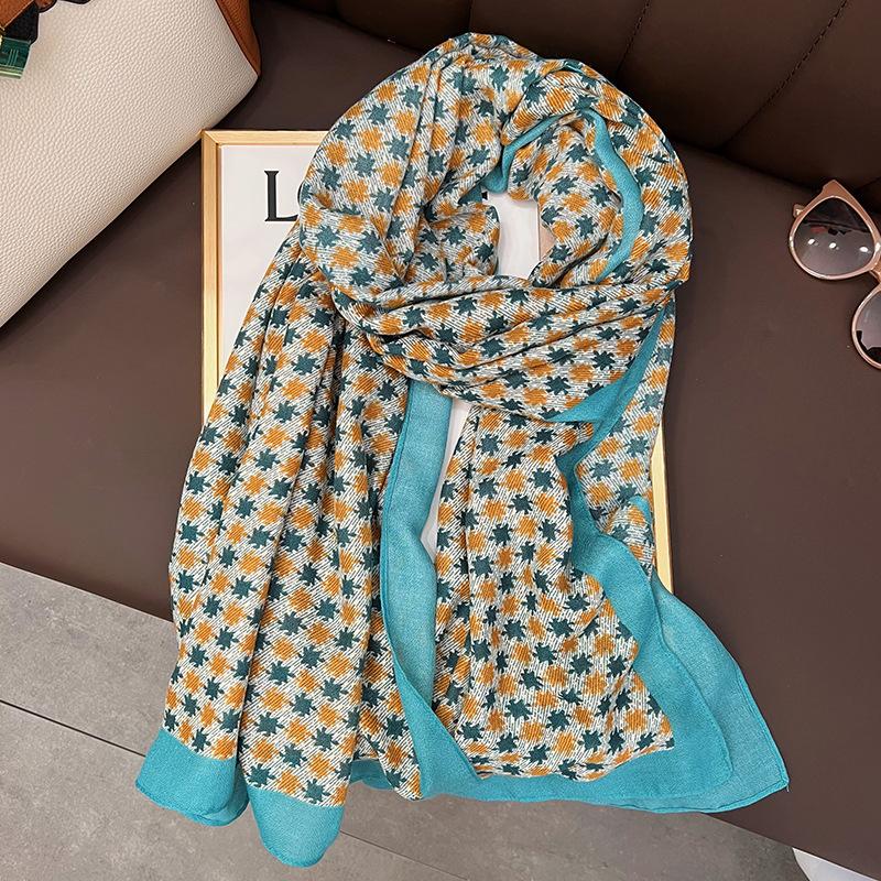 Clearance Autumn and Winter Cotton and Linen Scarf Manufacturers Wholesale European and American Fashion Rhombus Windmill Silk Scarf Sunscreen Large