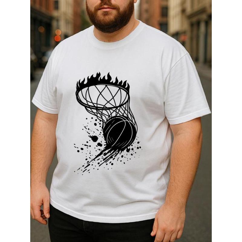 European Size Minimalist Abstract Basketball Men's Printed Short-sleeved Shirt, Regular Sweat-absorbing and Quick-drying Sports T-shirt