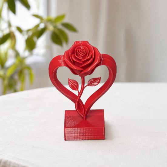 Heart Shaped Rose Statue, 3D Printed Eternal Love Flower Art, Romantic Resin Sculpture for Home Decor, Valentine's Gift for Women
