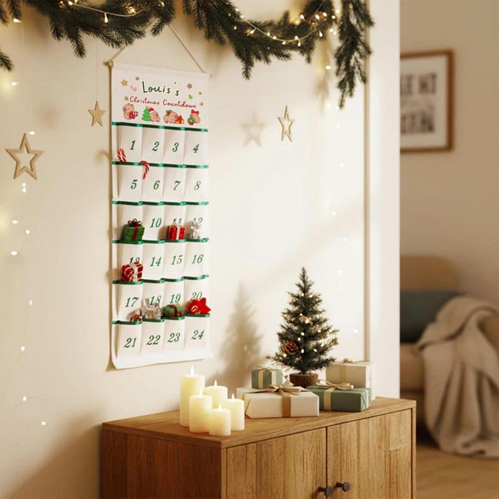 Personalized Fabric Advent Calendar Christmas Countdown Keepsake Eco Friendly Wall Hanging Festive Home Decor 24 Days Xmas Gift