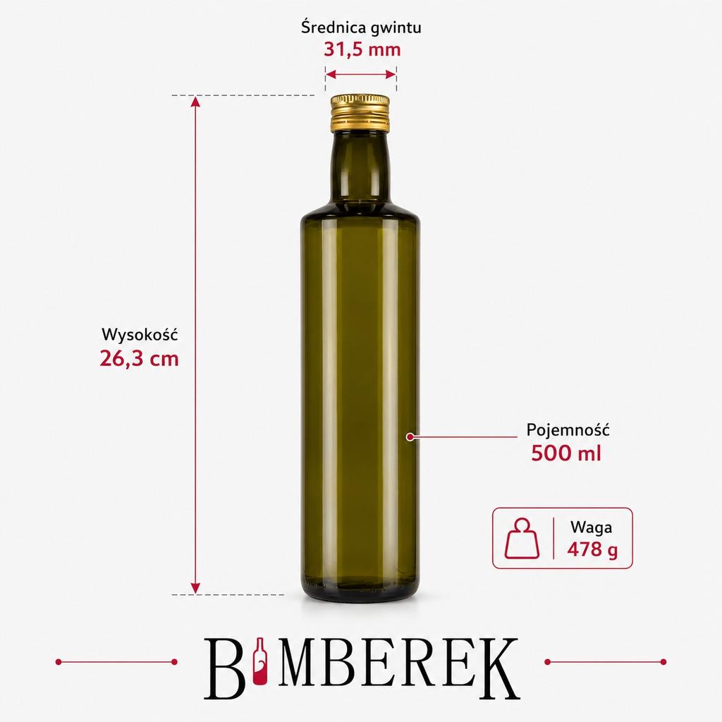 50x Bottle DORICA OLIVE 500ml Bottles for Olive Oil Juice 50pcs + CAP 0.5l