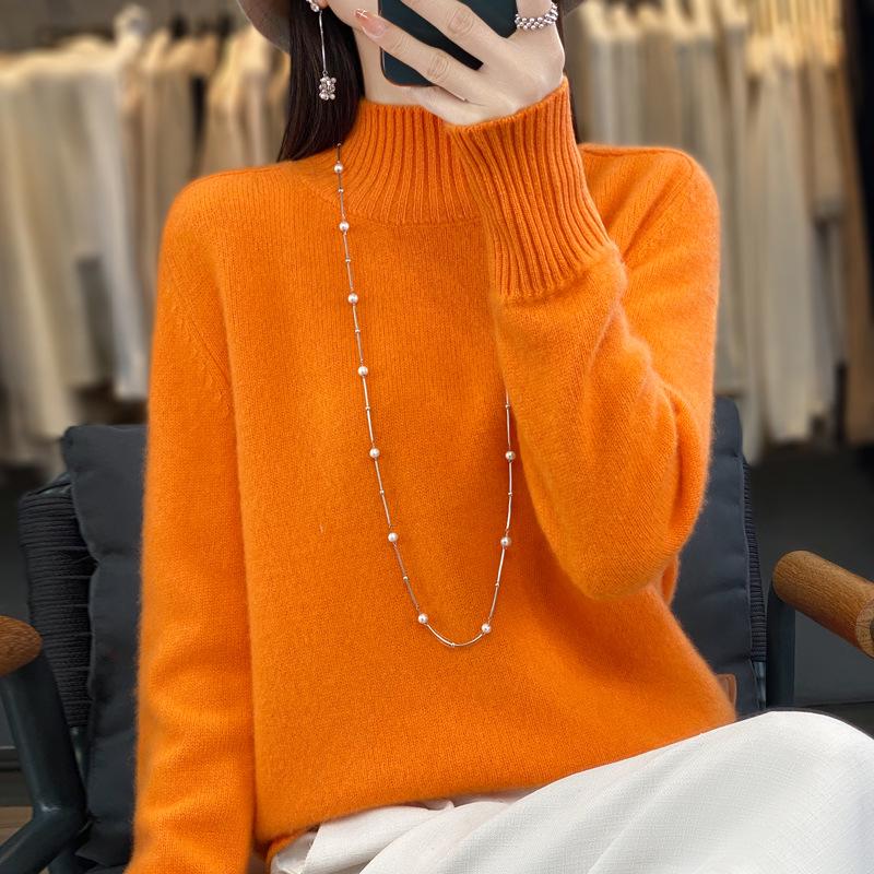 Zeng Li Women's Loose Cashmere Half-High Neck Sweater - Thickened Autumn/Winter Knitted Pullover