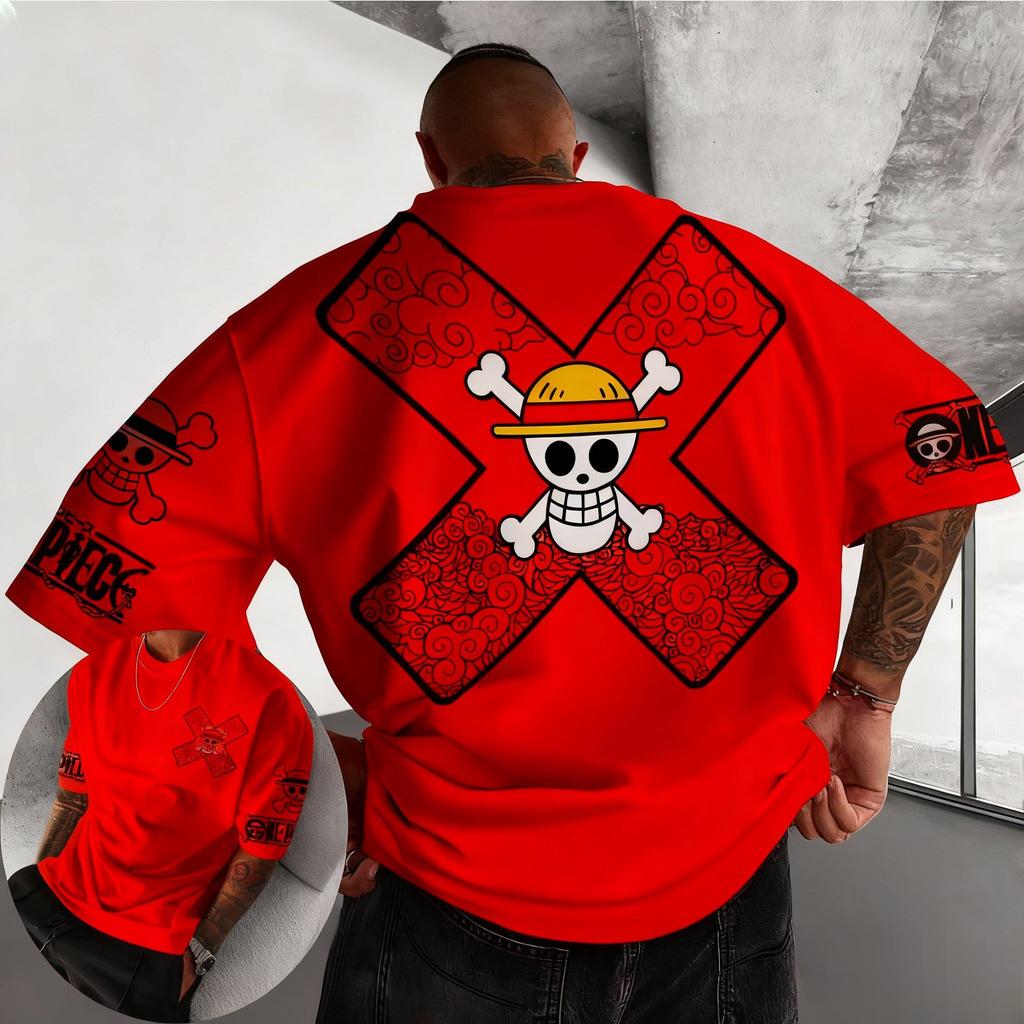One Piece Vintage Skull Graphic T Shirt Men Oversized Streetwear Tee Summer Cotton Short Sleeve Casual Tops Fashion Y2k Clothes