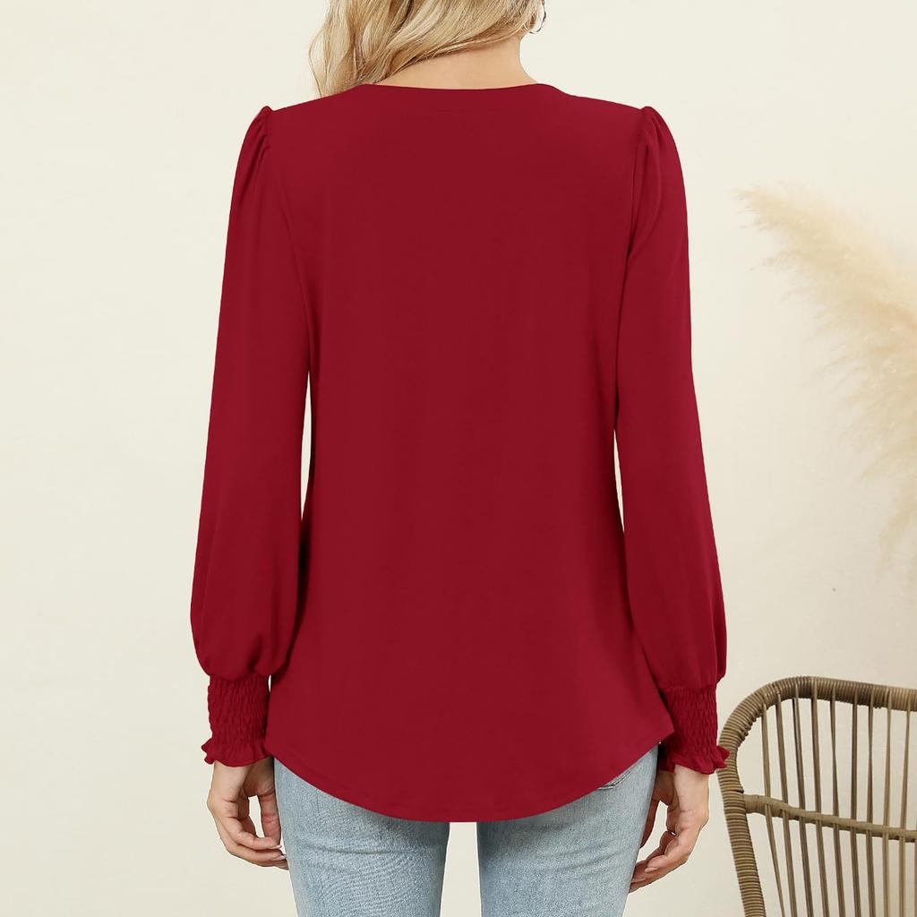 Women's Blouse Long Sleeve Tops Elegant Tops V Neck Casual Blouse Shirt Fall Tunic