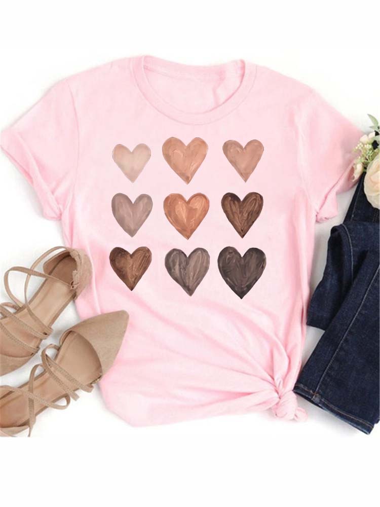 Love Heart Print Women T Shirt Summer Funny Short Sleeves O Neck  Tops Tee Female 90s Casual Fashion Clothing