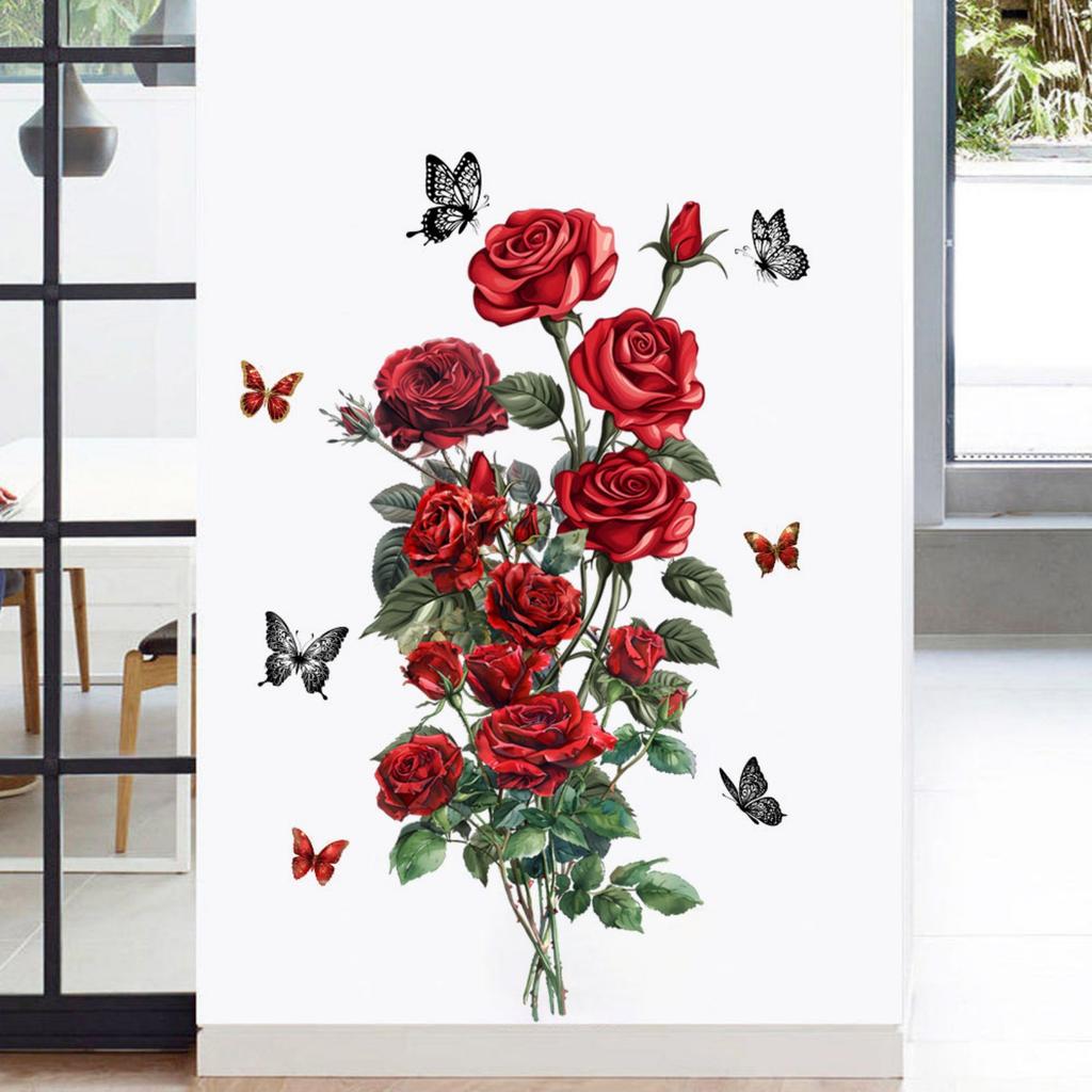 Valentine's Day Heart,shaped Rose Wall Stickers, Holiday Decorative Stickers, Removable Self,adhesive PVC.