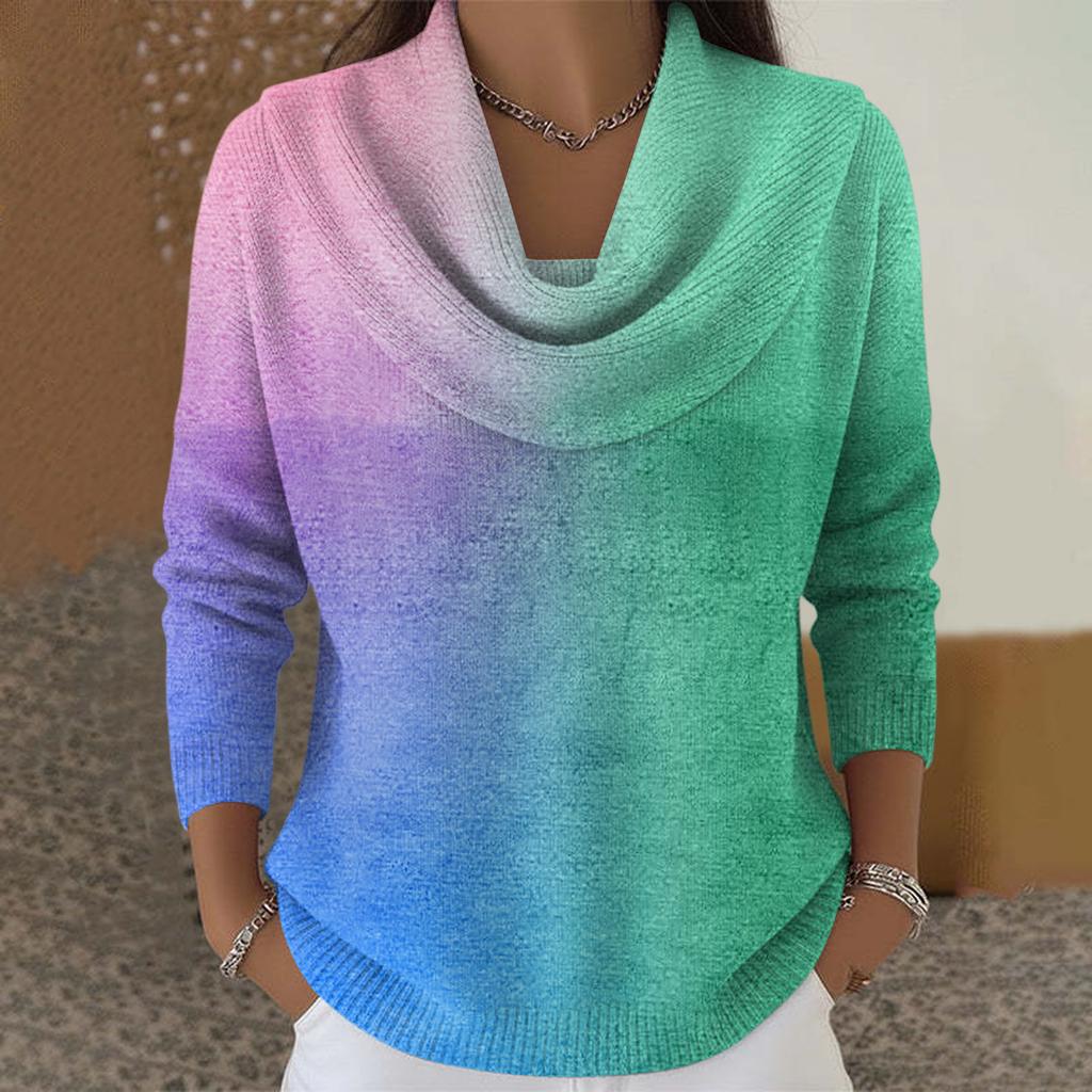 Dámský ležérní a módní svetr s dlouhým rukávem a potiskem, kulatým výstřihem