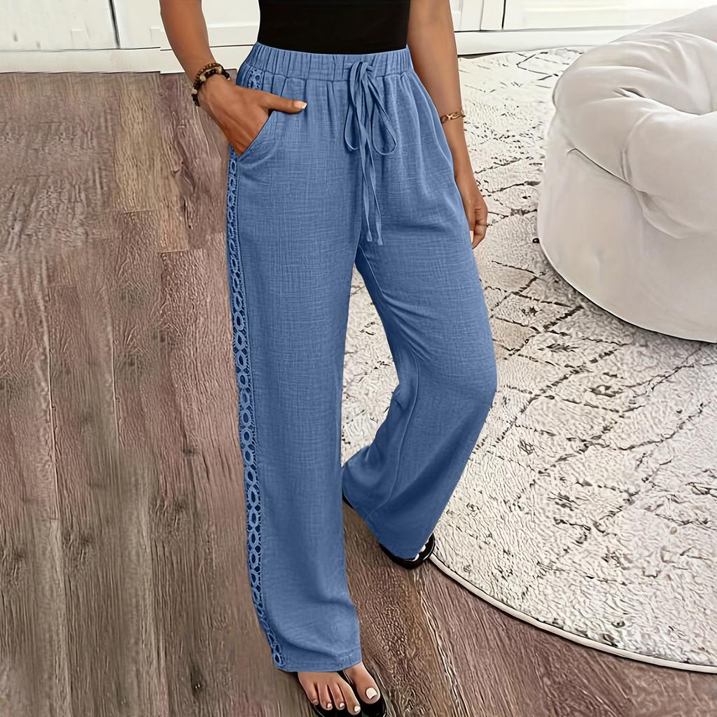 Ladies' Color Fashionable And Elegant Side Lace Slanted Pocket Casual Pants Long Pants