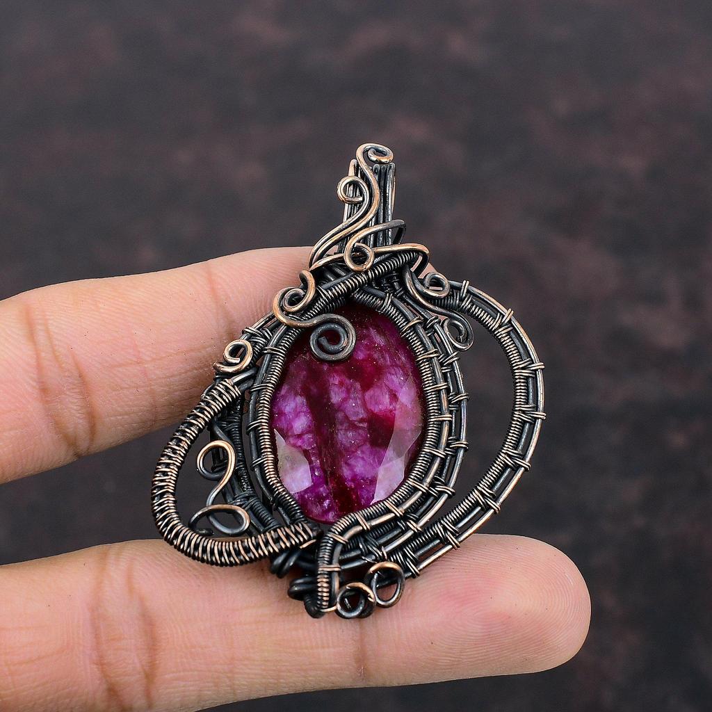 Faceted Kashmir Ruby Pendant Copper Wire Wrapped Pendant Handmade Pendant Copper Jewelry Pendant For Women Gemstone Pendant Engagement Gift