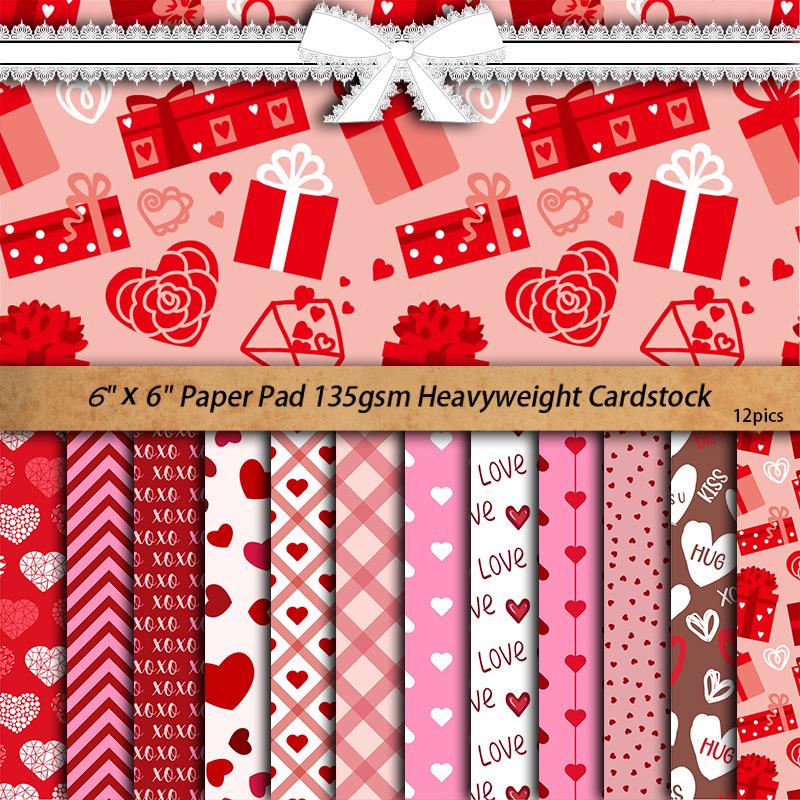 Valentine s Day Heart Backgrounds: 12 Pink Plaid Paper Sheets for Journaling and Decoration