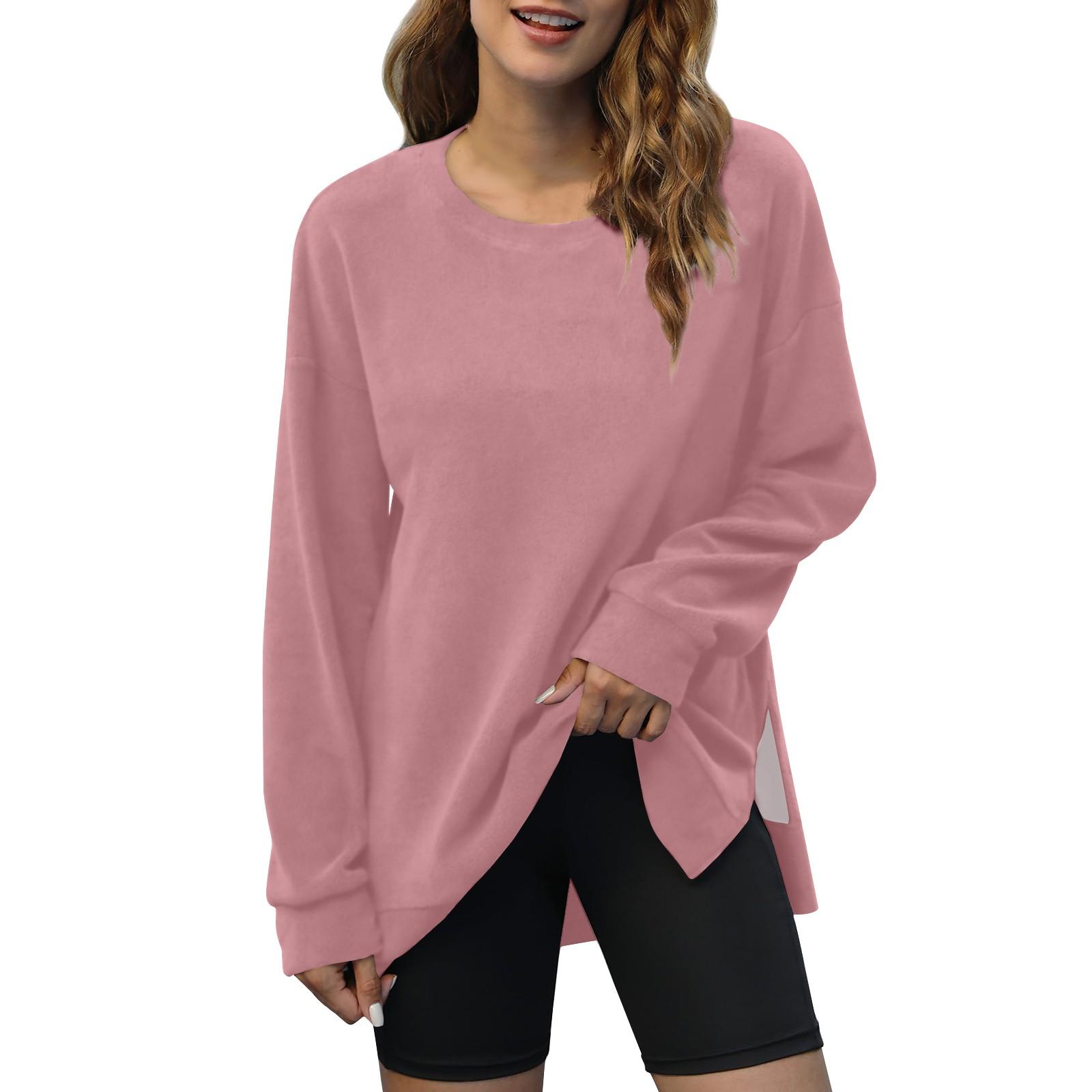 

Жіночий модний однотонний пуловер з V-подібним вирізом і круглим вирізом, з довгим рукавом XXXL рожевий