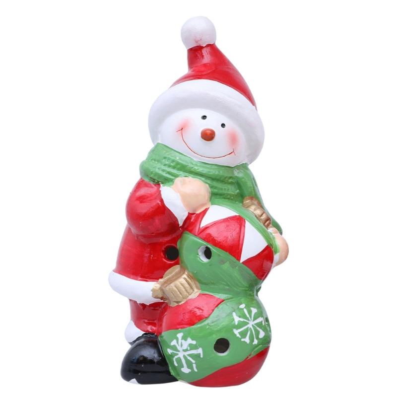 

LED Light Up Ceramic Snowman Santa Figurine Christmas Decoration With Warm Glowing For Home Office Holiday Display