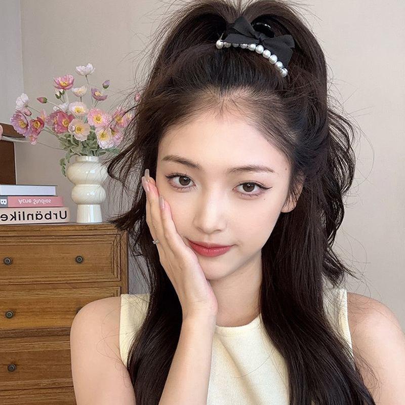 1Pcs Bow Pearl Small Hair Claw Clips Girls Black Ponytail Holder Barrettes Hair Accessories