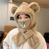 Winter bear ear-protecting hat and scarf combo for women, autumn and winter versatile cute hooded plush warm Korean style trendy