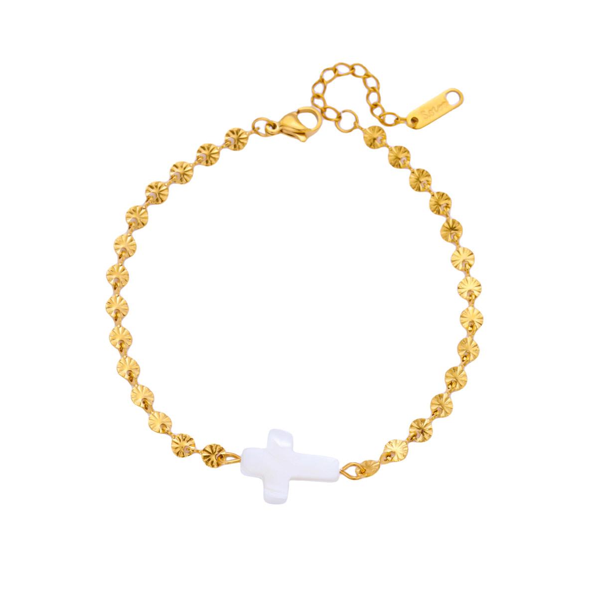 

Браслеты из нержавеющей стали с геометрическим сердцем, крестом и жемчужными звеньями для женщин, золотистого цвета, жемчужный браслет, модные роскошные ювелирные изделия, подарок 19cm