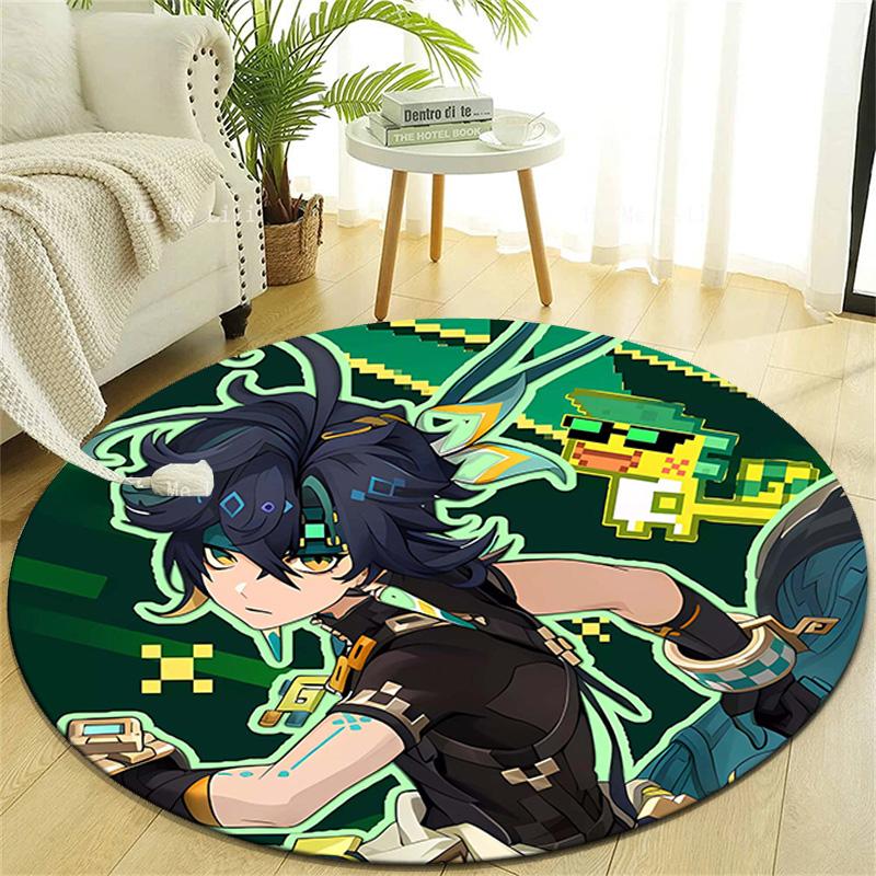 1pc Genshin Impact Kinich1 Design Printed Area Round Carpet for Bedroom Living Room Home Decor Rugs Mat Non Slip Mat Rug for Bedside